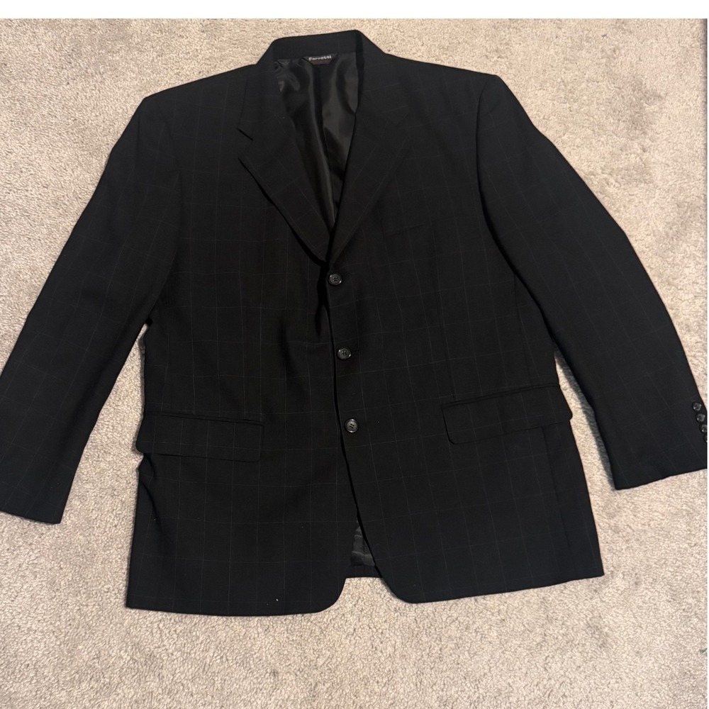 Ferretti Uomo Mens Blazer 46R Super 100s Merino Wool Windowpane‎ Vintage Y2K